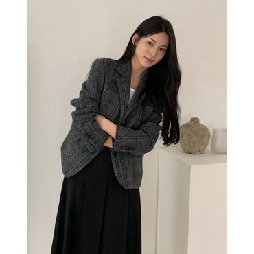 헤지스레이디스 [헤지스 여성] [[24FW]] HSJA4D771CG [온라인전용][HARRIS TWEED] 싱글 숏 자켓 차콜그레이