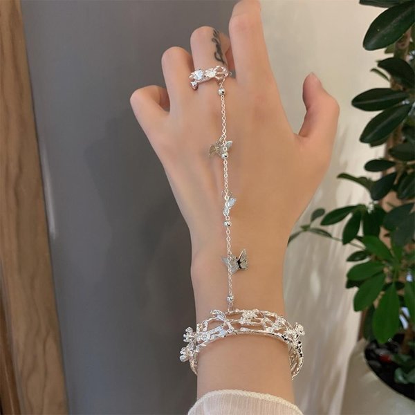 [옷자락] 여자 실버 뱅글 일체형 쥬얼리 반지 팔찌