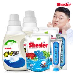 강호동의 쉬슬러 액상 세제 실내건조전용 650ml 2개+세제리필 500ml 2개+치석케어 치약 100g 1개.