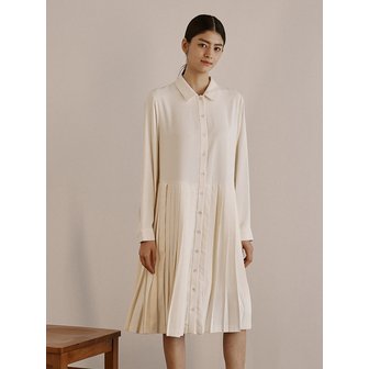 에스티피크니커 폴리셔츠 플리츠 원피스_오프화이트