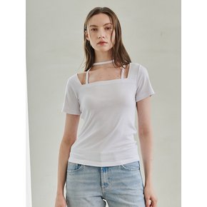 Square Neck Half Sleeve Tie T-Shirts - Wihte