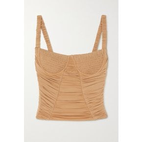 Doric Shirred Gathered Stretch-jersey Bustier Top 카멜