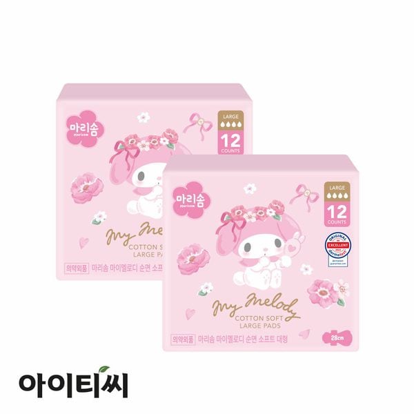 마리솜 마이멜로디 순면 소프트 대형 생리대(12입)X2팩