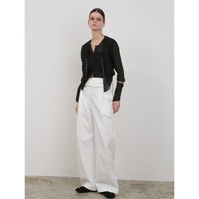 BELTED DROP COTTON PANTS [WHITE]