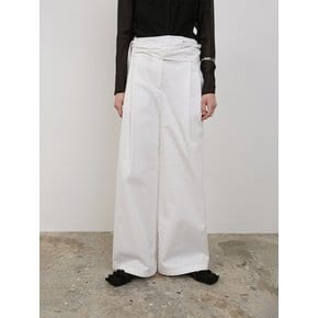 BELTED DROP COTTON PANTS [WHITE]