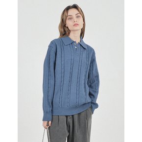 Modal Cable Collar Knit (Blue)