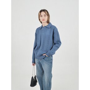 Modal Cable Collar Knit (Blue)