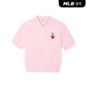 MLB [코리아공식]여성 하트 크롭핏 카라 티셔츠 CLE (L.Pink)