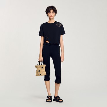 산드로 [25SS 시즌오프 30%] 하와이안 플라워 자수 티셔츠 SF25S3FRR2799