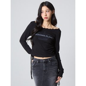 인터록 셔링 네크 탑 블랙_Interlock Shirring Neck Top Black