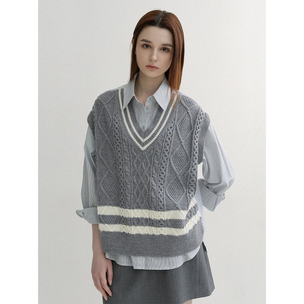 Oxford Cable Vest Layered Shirts (Gray)