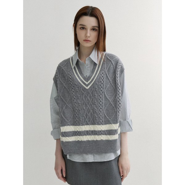 Oxford Cable Vest Layered Shirts (Gray)
