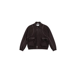 Embroidered pocketed faux suede bomber jacket (Wine)