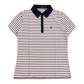 여성 퍼포레이티드 스트라이프 폴로 반팔티셔츠 144701198