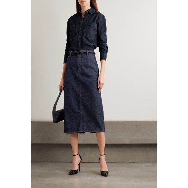 다크 인디고 워시 데님 미디 스커트 46376663162950850