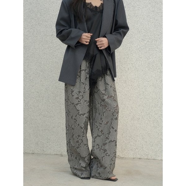Flower Wide Slacks - [Charcoal]