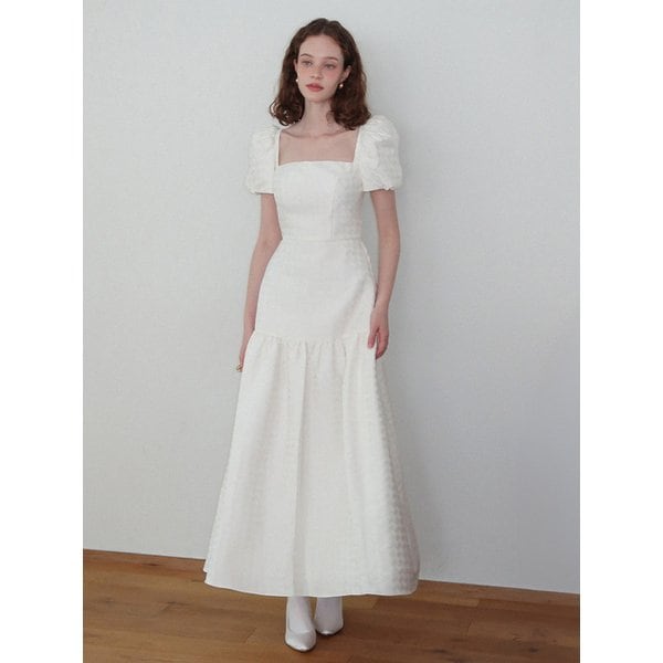 Jacquard Square Puff Dress (white)