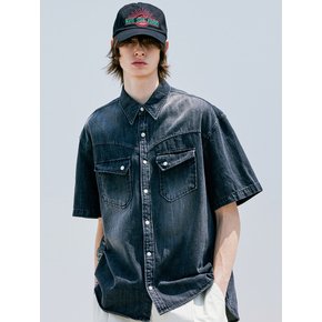 WASHED DENIM WESTERN SHIRT BLACK