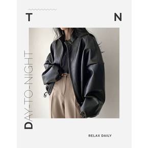 루즈핏 스트링 레더 집업 자켓