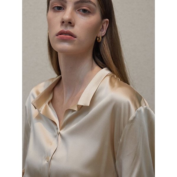 Vintage Collar Silk Shirt Beige