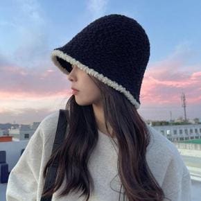 벙거지 여성 니트 양털 뽀글이 배색 버킷햇 모자
