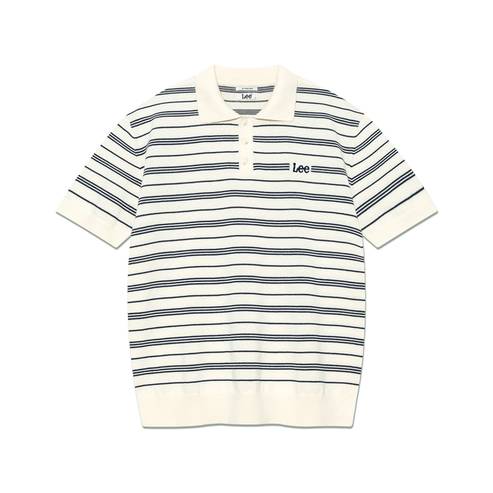 LEE 카라 스트라이프 반팔 니트 아이보리 LE2502KT06IV