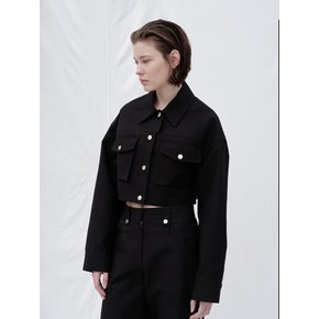 FRONT SLIT CROPPED JACKET (BLACK)