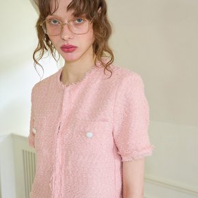 Tassel Tweed Short Sleeve Jacket Pink