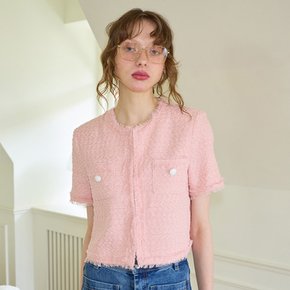 Tassel Tweed Short Sleeve Jacket Pink