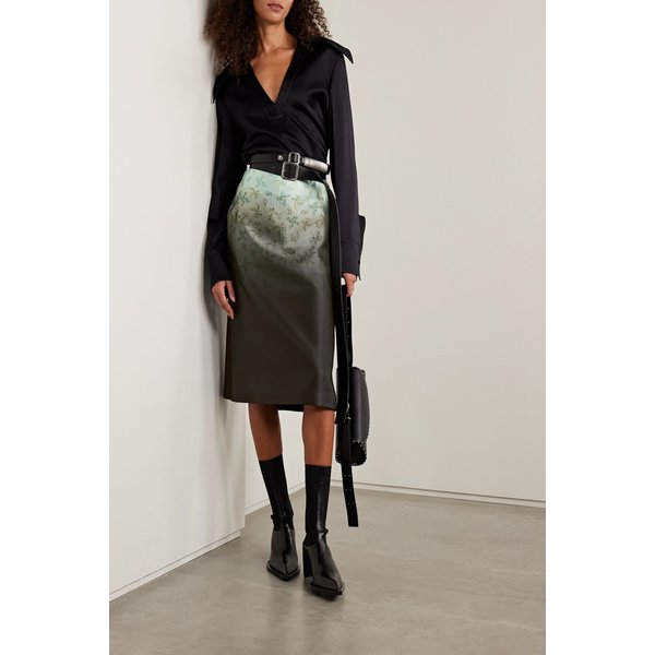 플로럴 프린트 실크 새틴 미디 스커트 46376663162908421