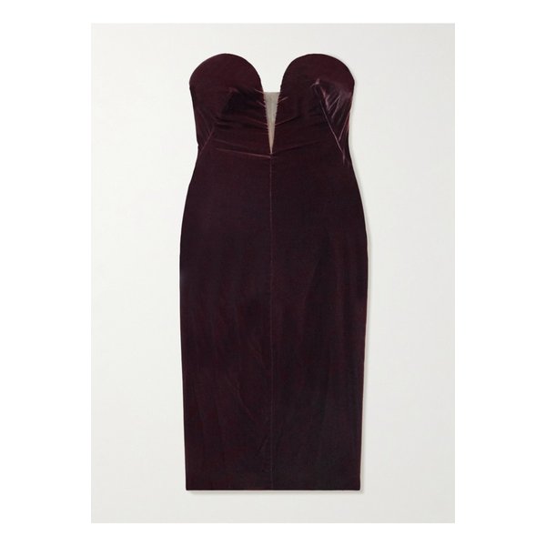 스트랩리스 벨벳 미디 드레스 버건디 46376663162862591
