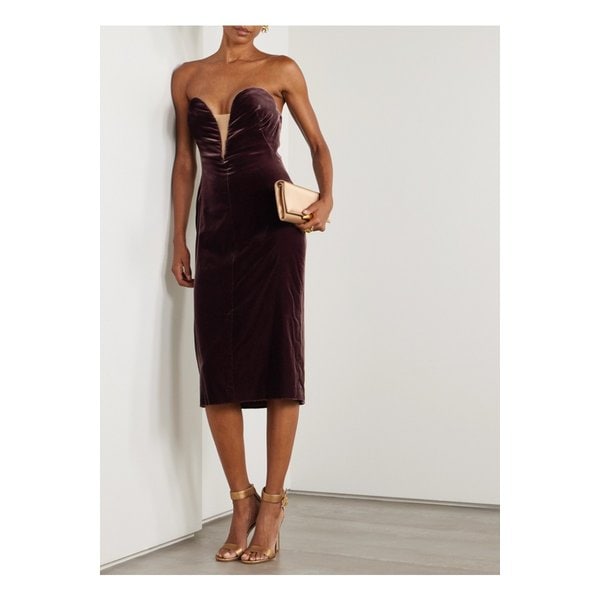 스트랩리스 벨벳 미디 드레스 버건디 46376663162862591