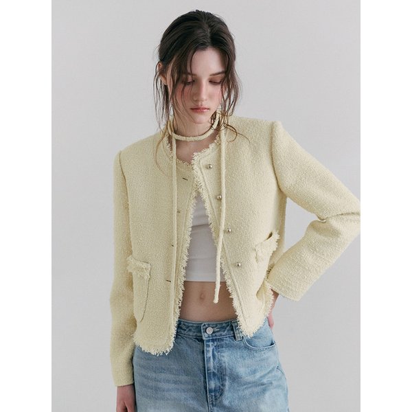 [PHOTO REVIEW] Fringe Strap Tweed Jacket, Light Yellow