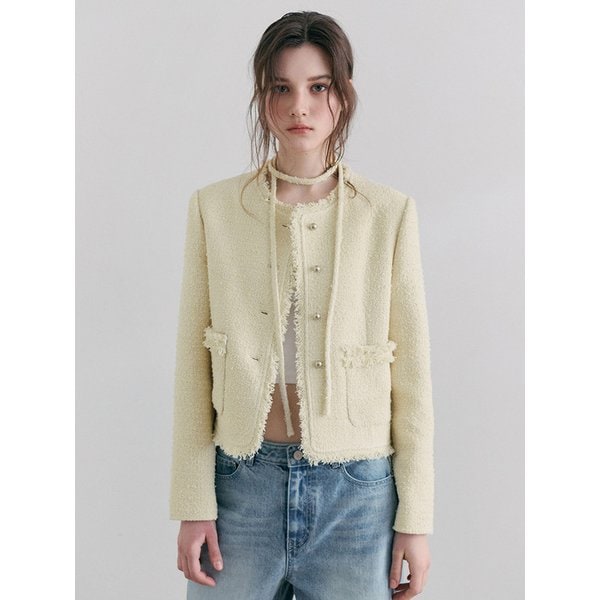 [PHOTO REVIEW] Fringe Strap Tweed Jacket, Light Yellow
