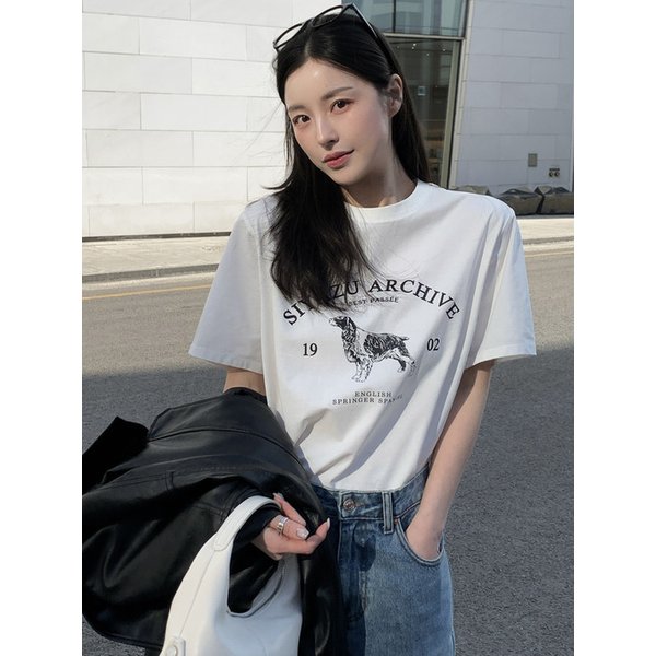 [단독][S 사이즈 추가] SITP5191 아카이브 하운드 프린팅 반팔티_Ivory