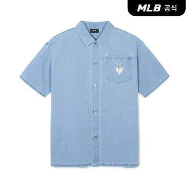 MLB [코리아공식] 하트 로고 반팔 데님셔츠 NY (L.Blue)