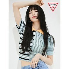 백 슬릿 스트라이프 반팔 카라 스웨터 SUZY YN2S1661_P361254255