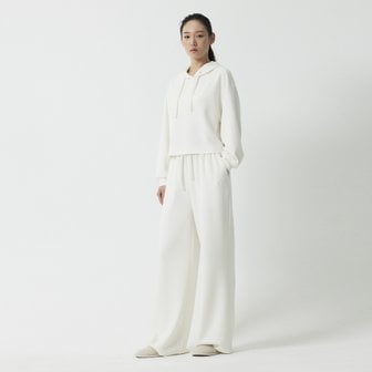 JAJU 여 소프트 스웨트 와이드핏 10부 파자마 팬츠(IVORY / BLACK)