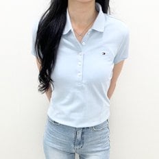 여성 5버튼 슬림핏 미니 플래그 로고 피케 카라 반팔 티셔츠