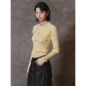 CROSS RIBBED BOLERO TOP - LEMON