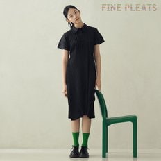 [FINE PLEATS] 피네 플리츠 반팔 카라 원피스 블랙