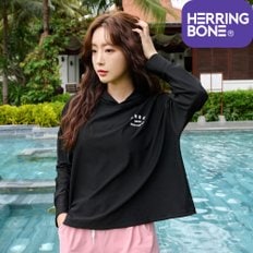 여성 후드 래쉬가드 루즈핏 크롭 수영복 긴팔 상의 빅사이즈 비치웨어 휴양지 바캉스 RI389