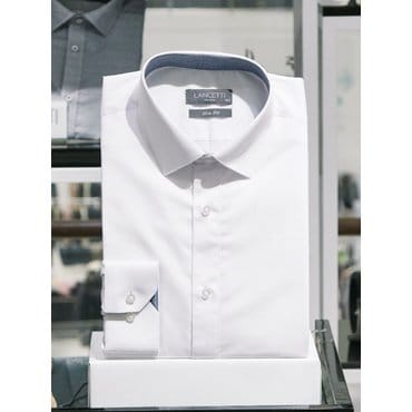 란체티 남성 솔리드 화이트/블루 비즈니스 슬림핏긴소매셔츠 LZRTC70WH/BL