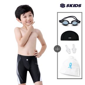 5종세트 스키즈 남아동 사각 5부 실내수영복바지 블랙 수모+수경+파우치 SC5BS502PBKs5