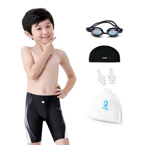 5종세트 스키즈 남아동 사각 5부 실내수영복바지 블랙 수모+수경+파우치 SC5BS502PBKs5