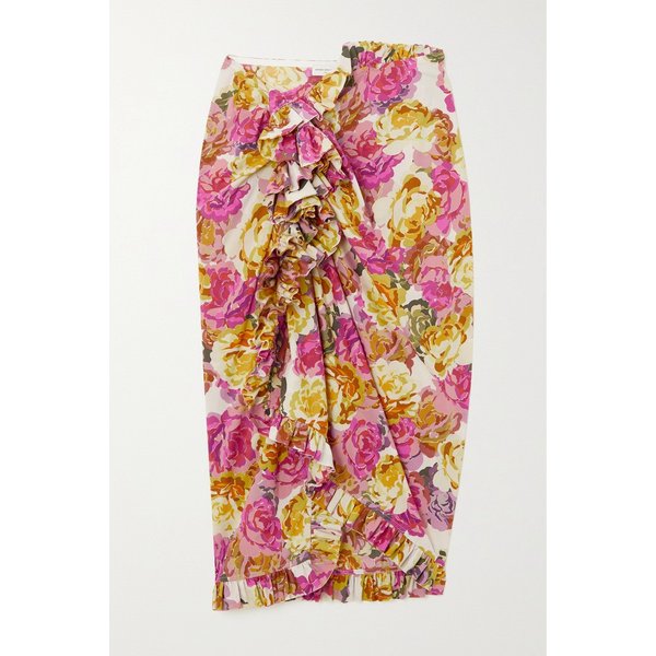 비대칭 러플 플로럴 프린트 코튼 포플린 스커트 에크루 1647597302092200