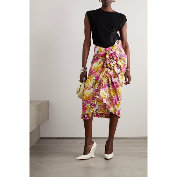 비대칭 러플 플로럴 프린트 코튼 포플린 스커트 에크루 1647597302092200