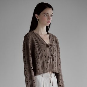 FLORAL CROCHET STRAP SUMMER CARDIGAN BROWN