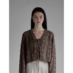 FLORAL CROCHET STRAP SUMMER CARDIGAN BROWN