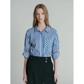 소매 배색 포인트 옆트임 스트라이프 셔츠 _P422315489